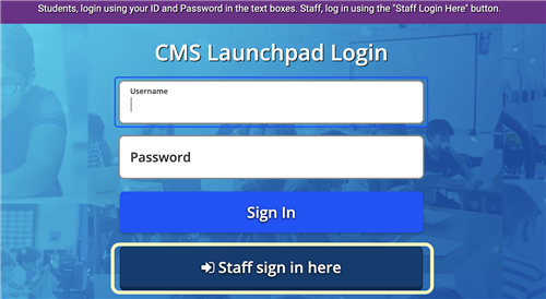 screenshot of CMS LaunchPad login screen